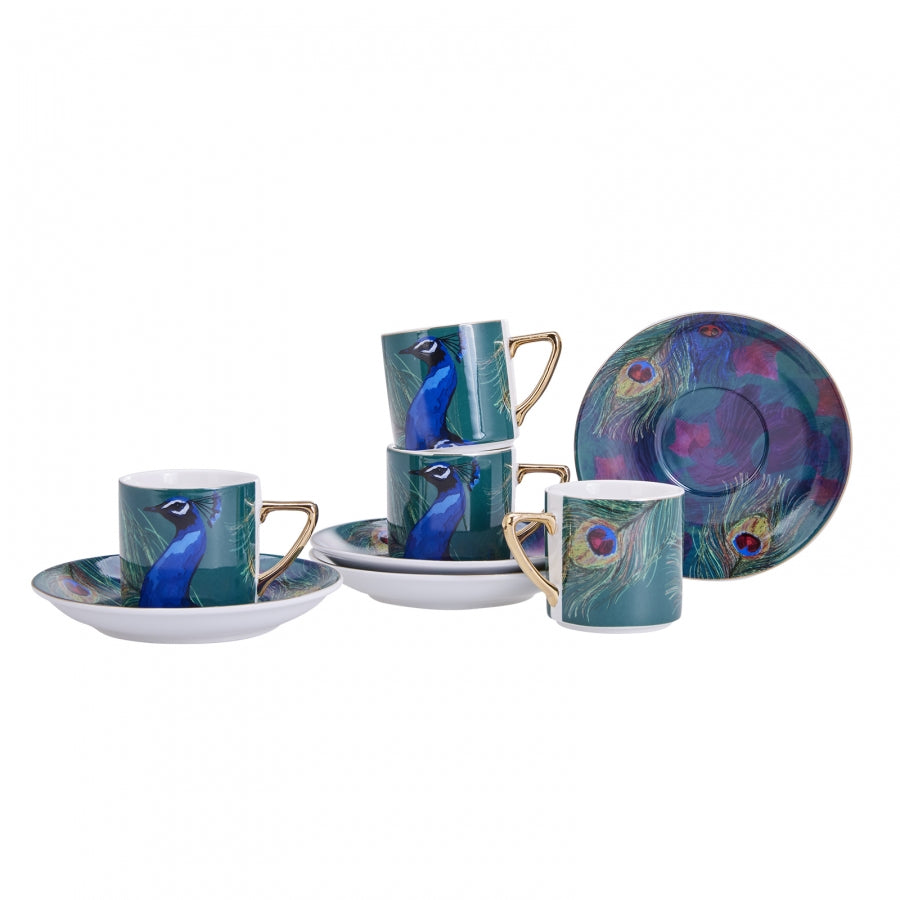 TURKISH PITCHER & 6 SMALL CUPS MARMARIS COBALT BLUE FLORAL PEACOCK GOLD  TEA SET