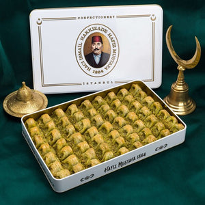 Cimcik Baklava with Pistachio in Metal Gift Box 2.1kg (76.19oz) - TurkishTaste.com