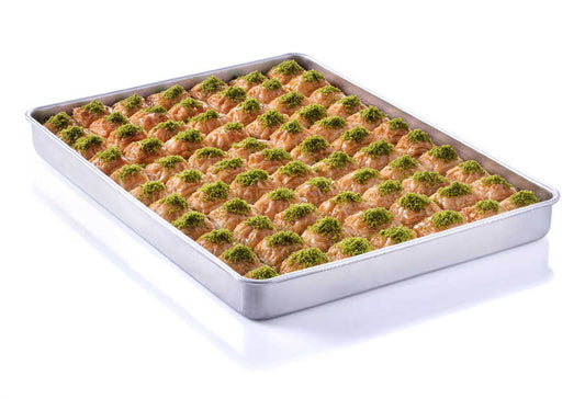 Long Lasting Fresh Baklava with Pistachio on Tray - TurkishTaste.com