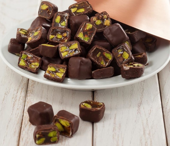 Bitter Chocolate Coated Turkish Delight with Pistachio Filling - TurkishTaste.com