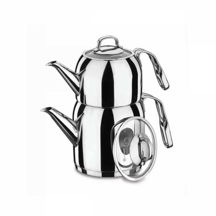 Stainless Steel Turkish Tea Pot - Caydanlik - TurkishTaste.com