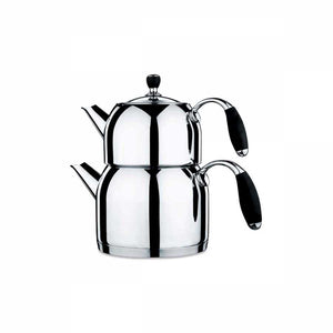 Stainless Steel Turkish Tea Pot Black - Caydanlik - TurkishTaste.com
