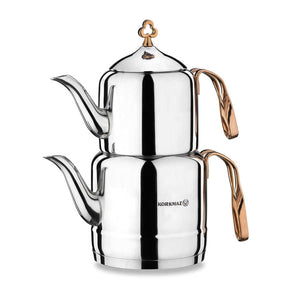 Stainless Steel Turkish Tea Pot Çintemani - Caydanlik - TurkishTaste.com