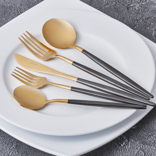 Stainless Steel Gold - Black 30 Pieces Flatware Set
