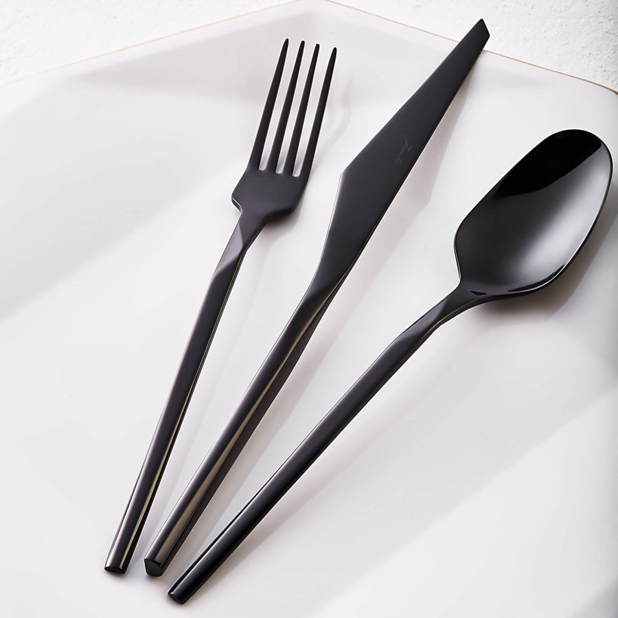 Quartz Titanium Black Stainless Steel 84 Pieces Flatware Set