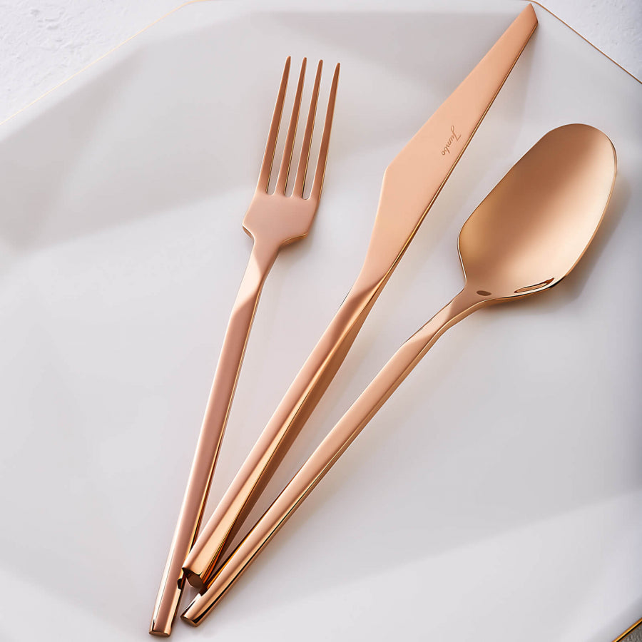 Quartz Titanium Bronze Stainless Steel 84 Pieces Flatware Set