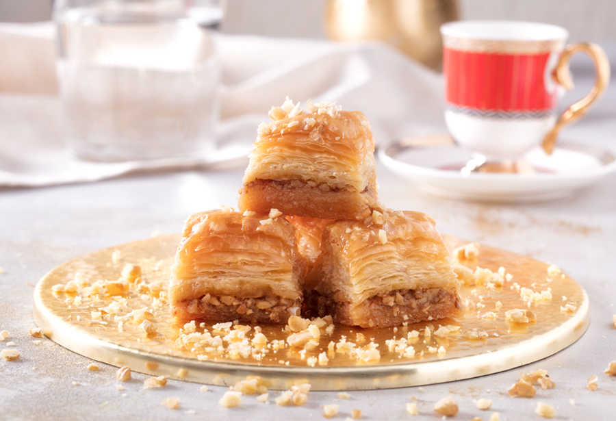 Fresh Baklava with Walnuts on Tray