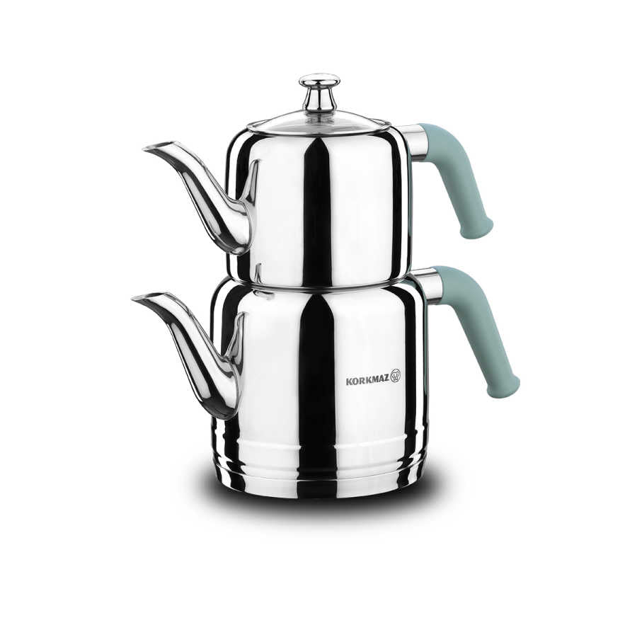 Stainless Steel Turkish Tea Pot Blue Caydanlik
